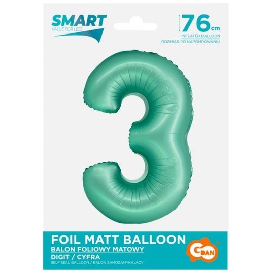 BALON FOLIOWY 76CM MIĘTOWY CYFRA 3 -zdjęcie numer 1