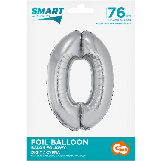BALON FOLIOWY 76CM SREBRNY CYFRA 0 -zdjęcie numer 1