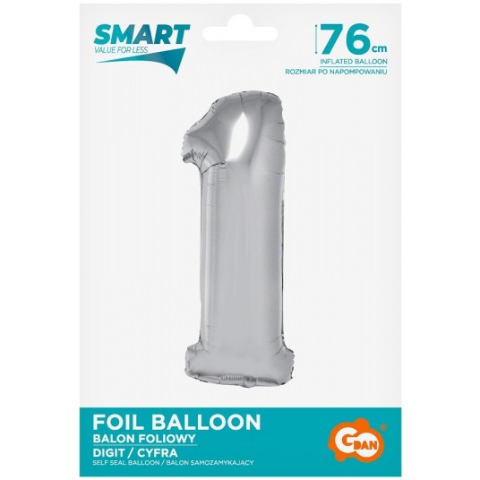 BALON FOLIOWY 76CM SREBRNY CYFRA 1 -zdjęcie numer 1