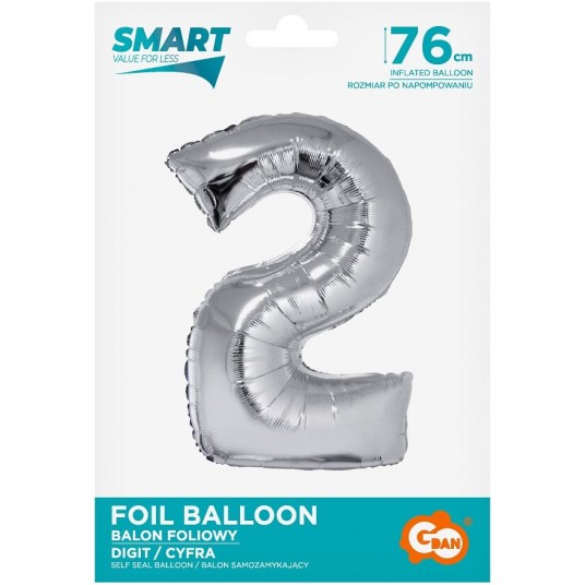 BALON FOLIOWY 76CM SREBRNY CYFRA 2 -zdjęcie numer 1