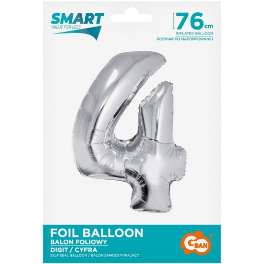 BALON FOLIOWY 76CM SREBRNY CYFRA 4 -zdjęcie numer 1