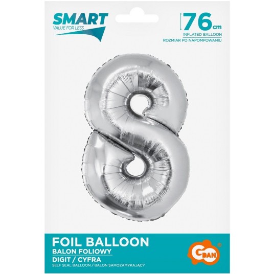 BALON FOLIOWY 76CM SREBRNY CYFRA 8 -zdjęcie numer 1