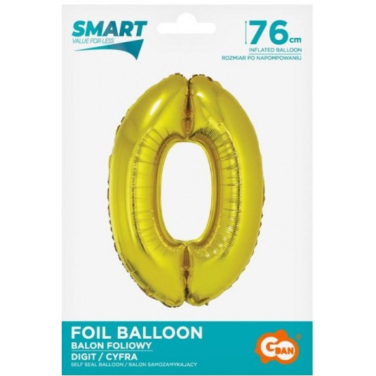 BALON FOLIOWY 76CM ZŁOTY CYFRA 0 -zdjęcie numer 1
