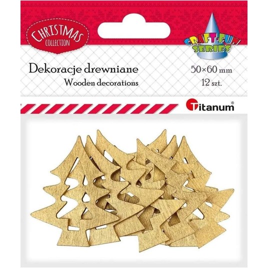 DEKORACJE DREWNIANE CHOINKI ZŁOTE 12 SZT. -zdjęcie numer 1