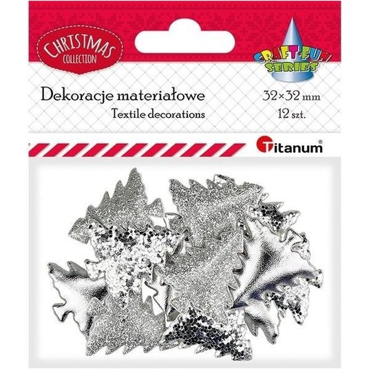 DEKORACJE MATERIAŁOWE CHOINKI SREBRNE 12 SZT. -zdjęcie numer 1