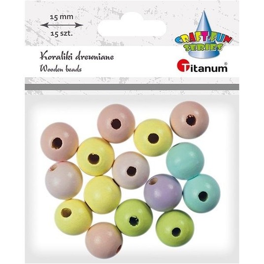 KORALIKI DREWNIANE PASTELOWE 15MM 15 SZT. -zdjęcie numer 1