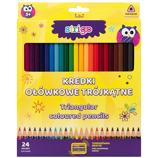 KREDKI OŁÓWKOWE 24 KOL TRÓJKĄTNE STRIGO -zdjęcie numer 1