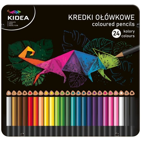 KREDKI OŁÓWKOWE 24 KOL W METALOWYM PUDEŁKU KIDEA -zdjęcie numer 1