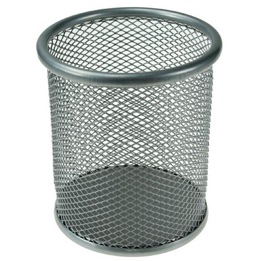 PRZYBORNIK NA BIURKO OKRĄGŁY 9 CM SREBRNY -zdjęcie numer 1