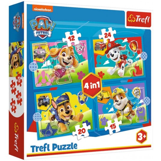 PUZZLE 4w1 TREFL BIEGNĄCE PIESKI PSI PATROL -zdjęcie numer 1
