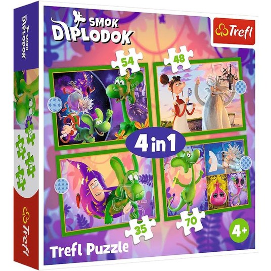 PUZZLE 4w1 TREFL ŚWIAT SMOKA DIPLODOKA -zdjęcie numer 1
