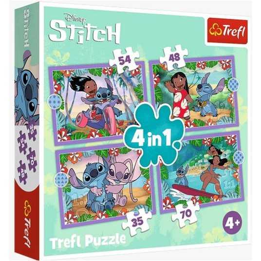 PUZZLE 4w1 TREFL SZALONY DZIEŃ LILO I STITCH -zdjęcie numer 1