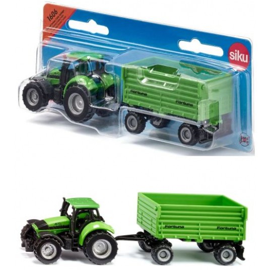 SIKU 1606 TRAKTOR DEUTZ-FAHR Z PRZYCZEPĄ 2-OSIOWĄ -zdjęcie numer 1