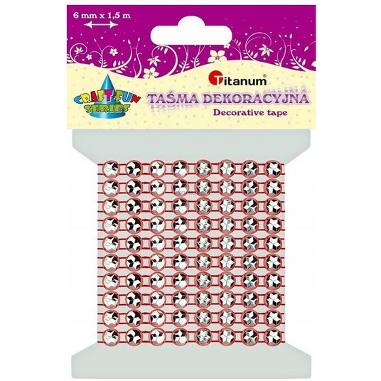 TAŚMA Z KRYSZTAŁKAMI CZERWONA 6MM X 1,5M -zdjęcie numer 1