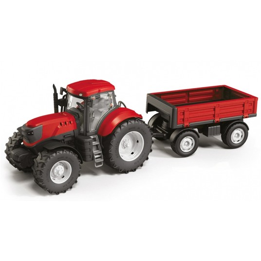 TRAKTOR CZERWONY Z PRZYCZEPĄ W PUDEŁKU -zdjęcie numer 1