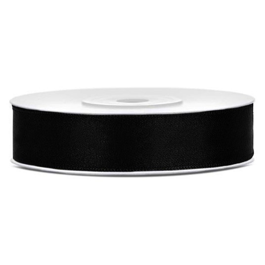 WSTĄŻKA SATYNOWA 12MM 25M CZARNA -zdjęcie numer 1