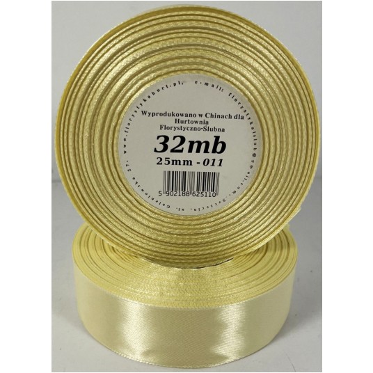 WSTĄŻKA SATYNOWA 25mm/32m KREMOWA JASNA -zdjęcie numer 1