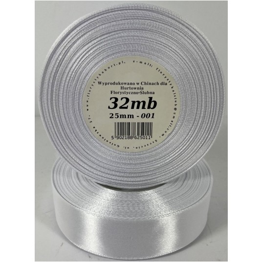 WSTĄŻKA SATYNOWA 25MM/32MB BIAŁA -zdjęcie numer 1