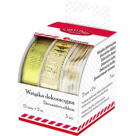 WSTĄŻKI DEKORACYJNE ZŁOTE 3 SZT X 2M -zdjęcie numer 1