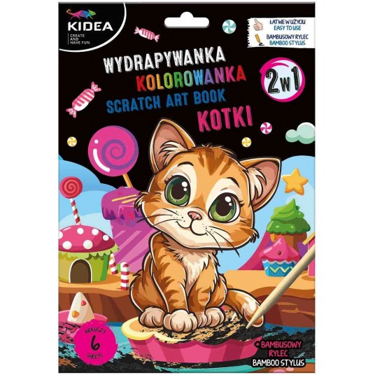 WYDRAPYWANKA Z KOLOROWANKĄ 2W1 KOTKI KIDEA -zdjęcie numer 1