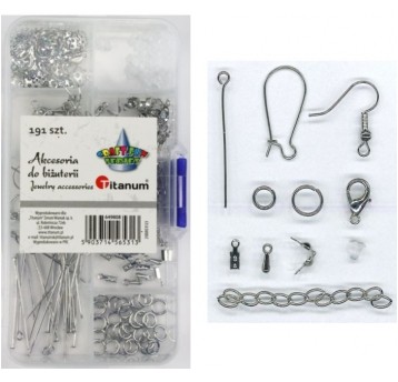 AKCESORIA DO BIŻUTERII SREBRNE MIX W PUDEŁKU