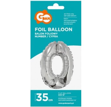 BALON FOLIOWY 35CM CYFRA SREBRNA 0