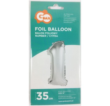 BALON FOLIOWY 35CM CYFRA SREBRNA 1