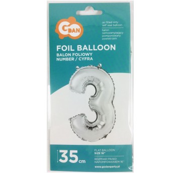 BALON FOLIOWY 35CM CYFRA SREBRNA 3