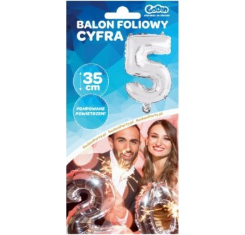 BALON FOLIOWY 35CM CYFRA SREBRNA 5