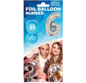 BALON FOLIOWY 35CM CYFRA SREBRNA 6