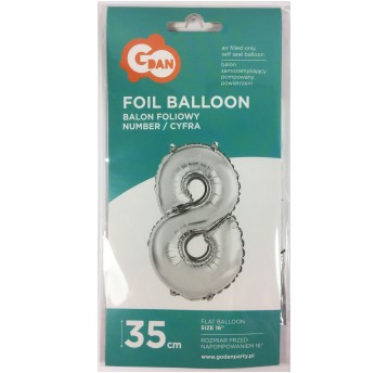 BALON FOLIOWY 35CM CYFRA SREBRNA 8