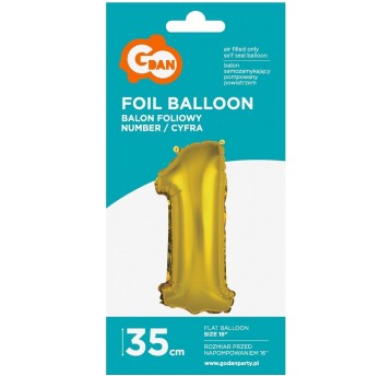 BALON FOLIOWY 35CM CYFRA ZŁOTA 1