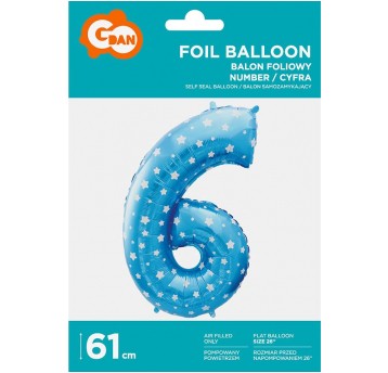 BALON FOLIOWY 61CM CYFRA NIEBIESKA 6