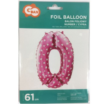BALON FOLIOWY 61CM CYFRA RÓŻOWA 0