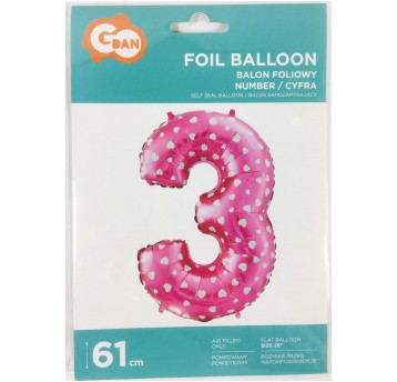 BALON FOLIOWY 61CM CYFRA RÓŻOWA 3