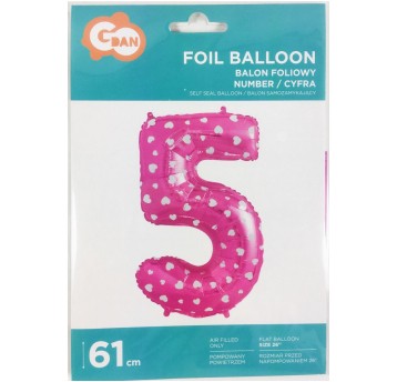 BALON FOLIOWY 61CM CYFRA RÓŻOWA 5
