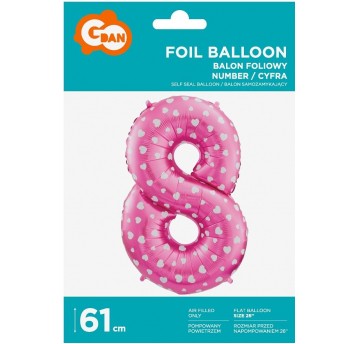 BALON FOLIOWY 61CM CYFRA RÓŻOWA 8