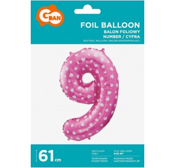 BALON FOLIOWY 61CM CYFRA RÓŻOWA 9