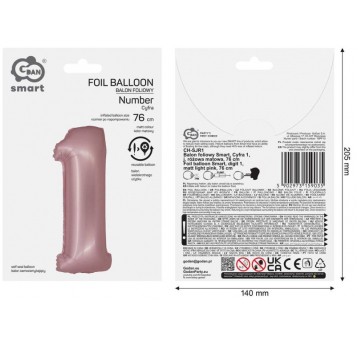 BALON FOLIOWY 76 CM RÓZOWY JASNY CYFRA 1