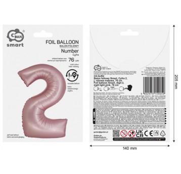 BALON FOLIOWY 76 CM RÓŻOWY JASNY CYFRA 2