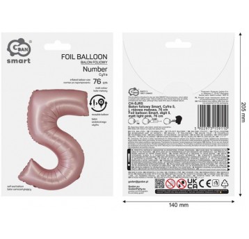 BALON FOLIOWY 76 CM RÓZOWY JASNY CYFRA 5