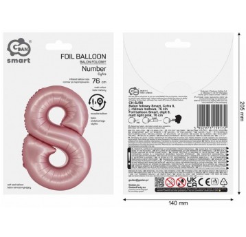 BALON FOLIOWY 76 CM RÓŻOWY JASNY CYFRA 8