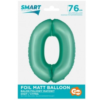 BALON FOLIOWY 76CM MIĘTOWY CYFRA 0