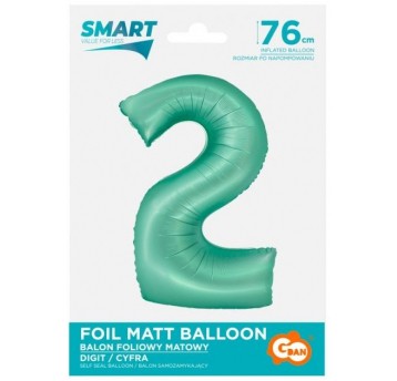 BALON FOLIOWY 76CM MIĘTOWY CYFRA 2