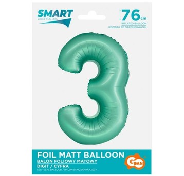 BALON FOLIOWY 76CM MIĘTOWY CYFRA 3