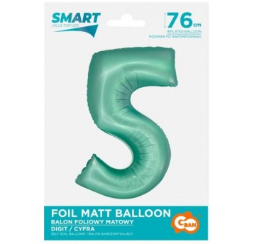 BALON FOLIOWY 76CM MIĘTOWY CYFRA 5