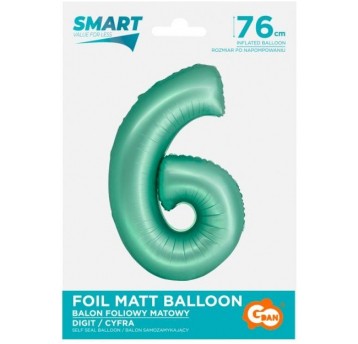 BALON FOLIOWY 76CM MIĘTOWY CYFRA 6