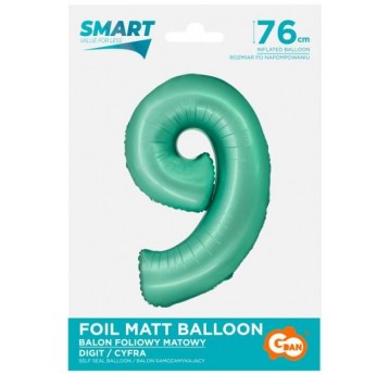 BALON FOLIOWY 76CM MIĘTOWY CYFRA 9