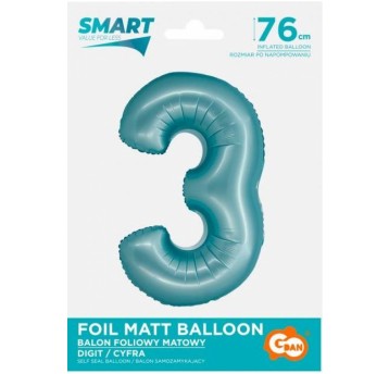BALON FOLIOWY 76CM NIEBIESKA CYFRA 3
