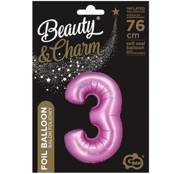 BALON FOLIOWY 76CM RÓŻOWA CYFRA 3